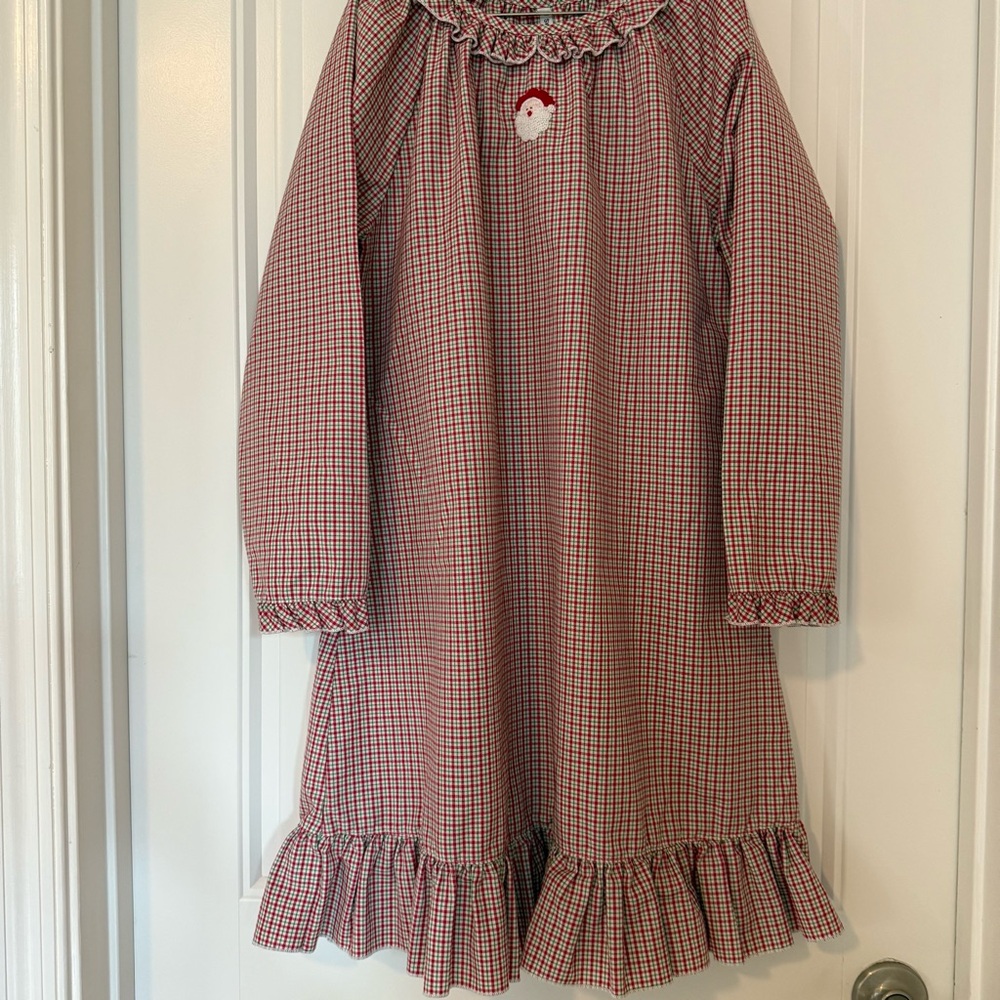 🎄 Sweet Dreams Girls Plaid Nightgown Pajamas with Santa Applique